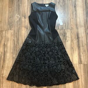 $1,195 Per Se CARLISLE AUDRAN Black Vegan Leather Fit& Flare Laser Cut Dress 2/4
